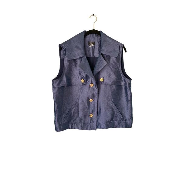 Lark Lane blue shiny print front pocket vest lagenlook size 12 - Picture 1 of 5
